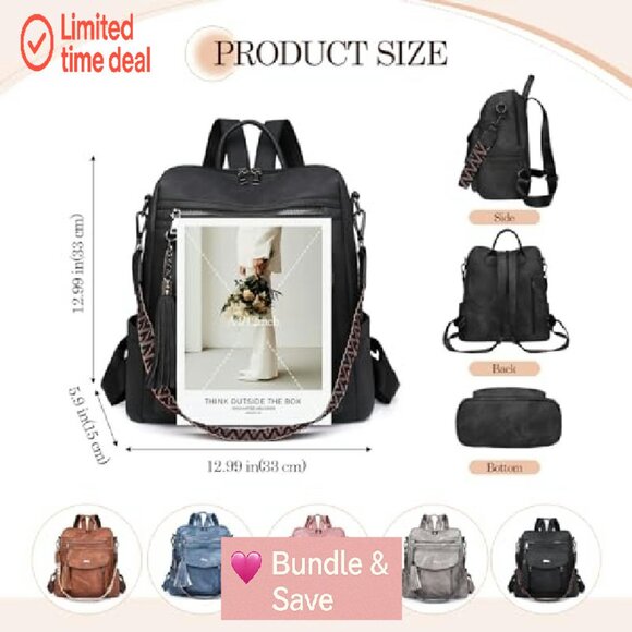 PU Leather Backpack Purse for Women, Convertible Shoulder Bag, Travel & Daily - Picture 4 of 8